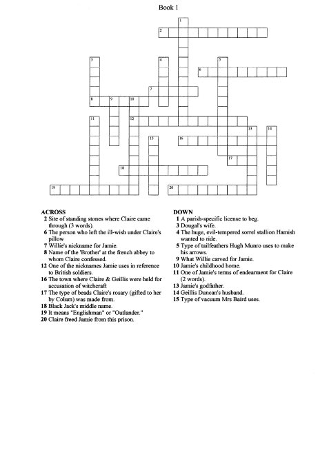 Outlander Book 1 Crossword puzzle scan