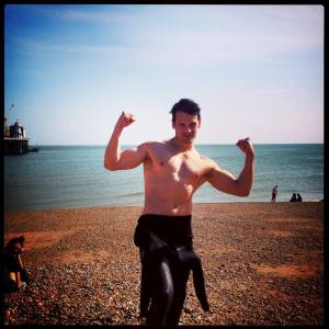 He's got Jamie's body, strong but not beefy.