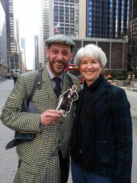 Grand Marshal Howie Nicholsby (Founder of 21st Century Kilts in Edinburgh, Scotland) and Mary Keir, Tartan Day Parade NYC, 4-5-14